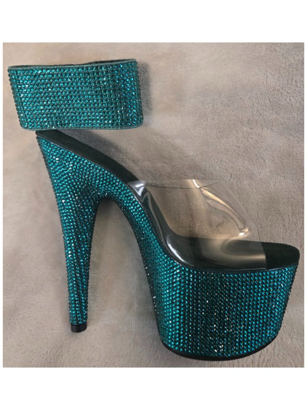 Pleaser Bejeweled 712RS Green Rhinestone Platform Heels Size 8 Exotic Dance Hot